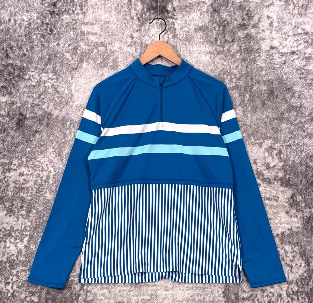 G/FORE 1/4 Zip Top Large Womens Blue Striped Layered Performance Golf